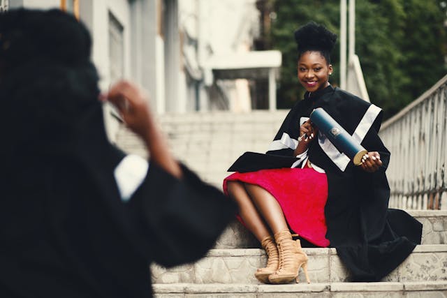 woman wearing graduation robe